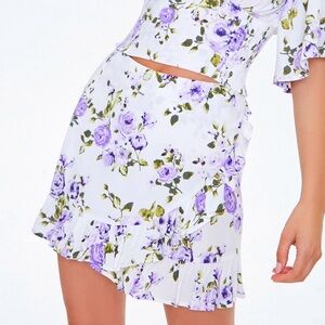 Forever 21 Small White Purple Floral Like New Mock Wrap Skirt Lightweight Sexy
